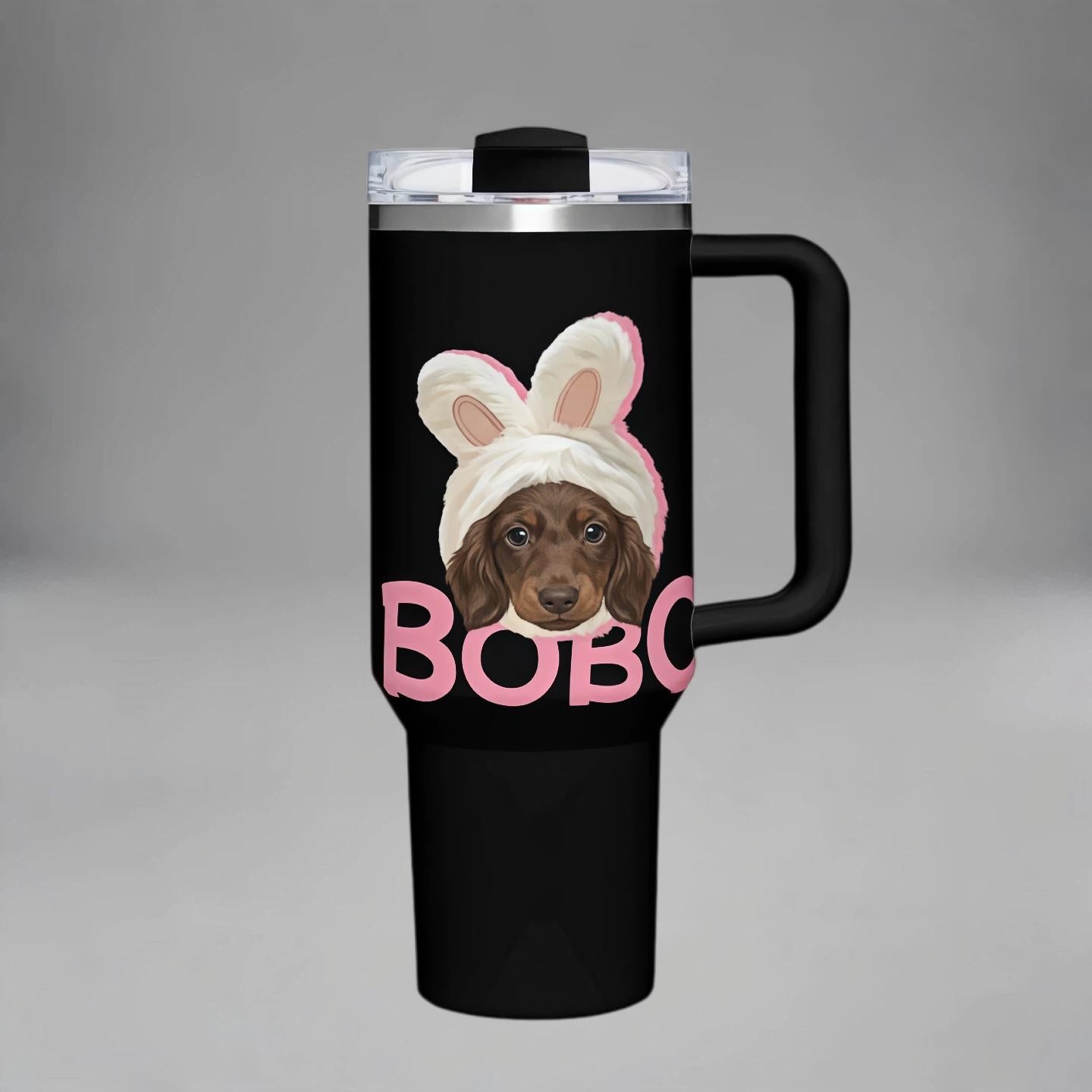 Custom Pet Photo Tumbler with Lid & Straw, Personalized Dog Cat Picture Cup Insulated Stainless Steel Travel Mug Cute Gift for Pet Lovers Coffee Iced Drink Cup