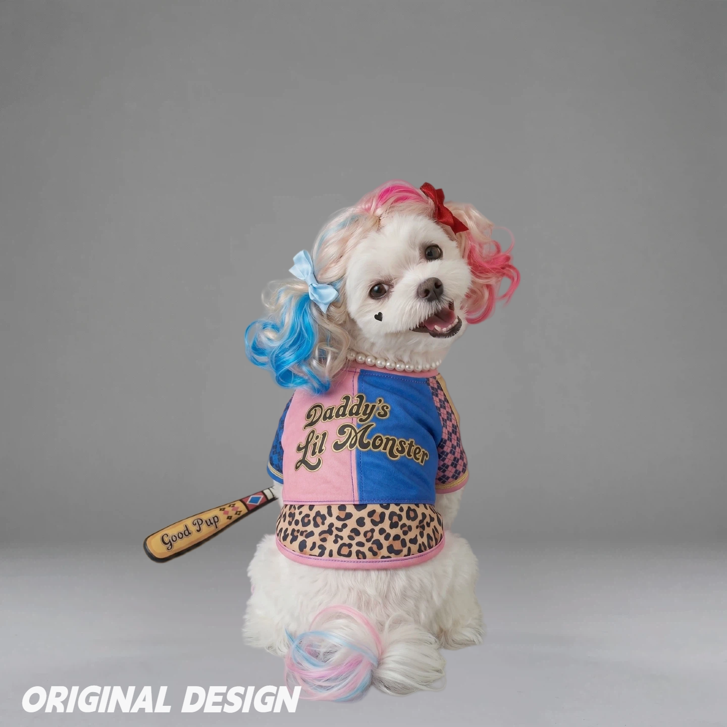 Red & Blue Twin Ponytail Pet Wig – Funny Punk Costume Hairpiece for Dogs & Cats