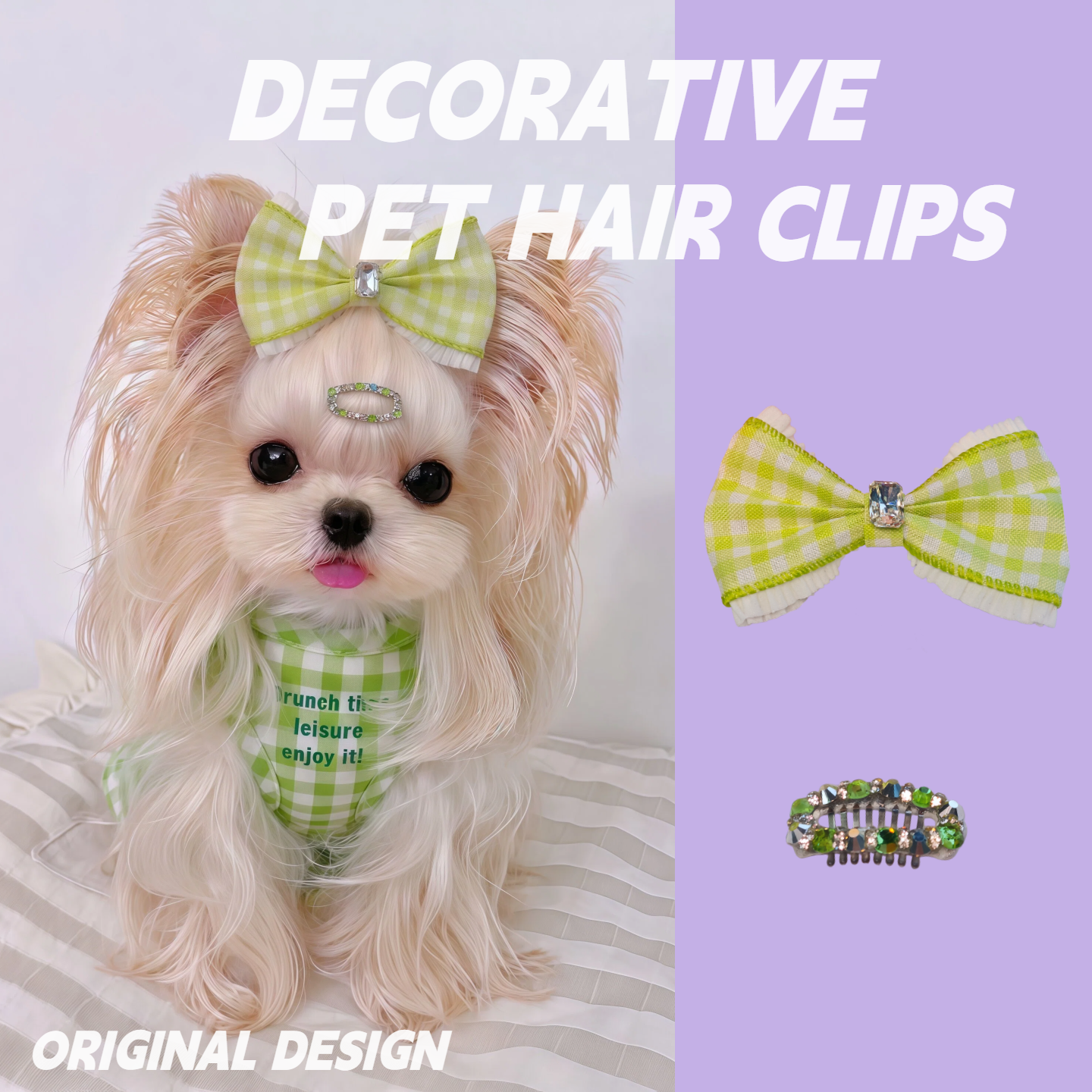 Meadow Plaid Hair Clip Set | PET ARTIST