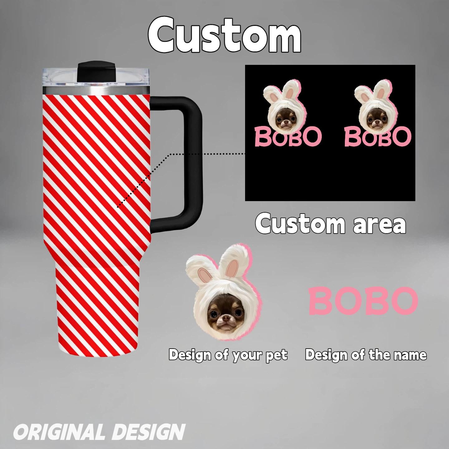 Custom Pet Photo Tumbler with Lid & Straw, Personalized Dog Cat Picture Cup Insulated Stainless Steel Travel Mug Cute Gift for Pet Lovers Coffee Iced Drink Cup