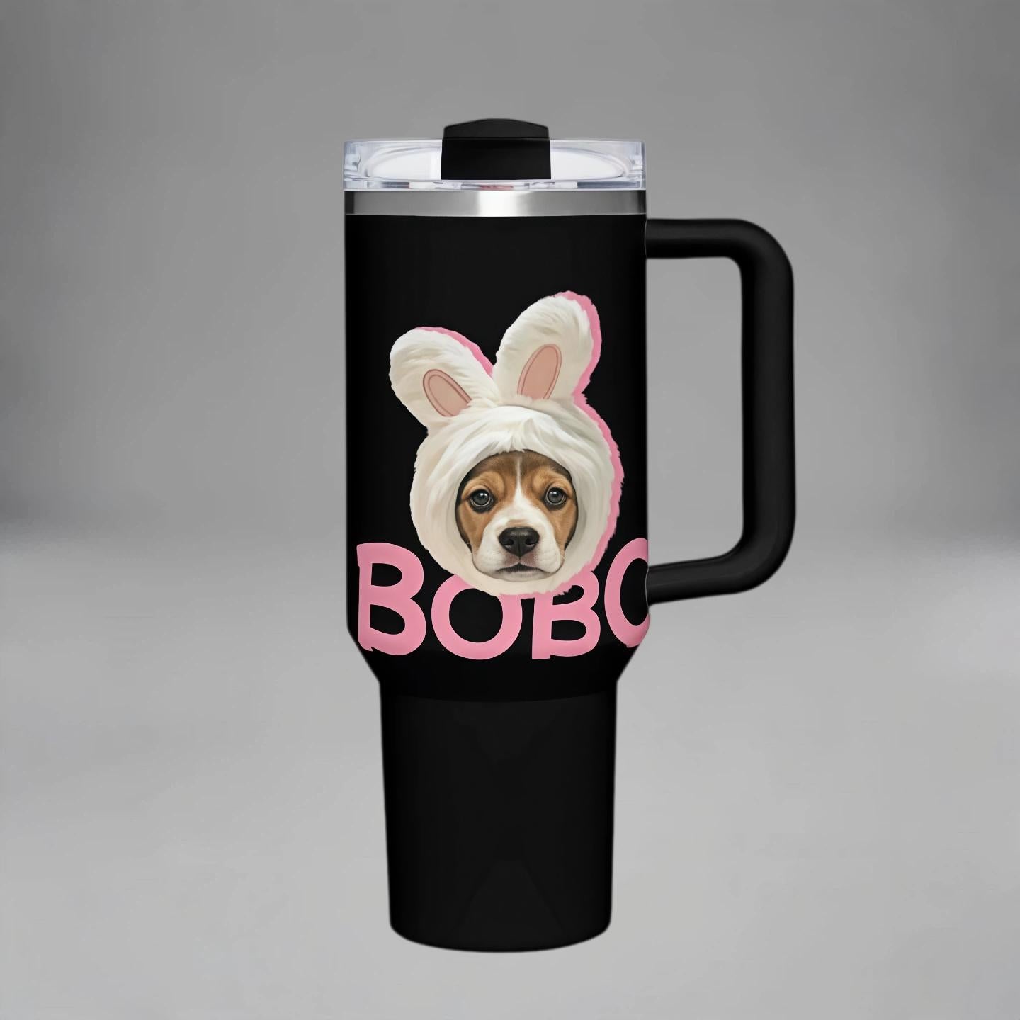 Custom Pet Photo Tumbler with Lid & Straw, Personalized Dog Cat Picture Cup Insulated Stainless Steel Travel Mug Cute Gift for Pet Lovers Coffee Iced Drink Cup